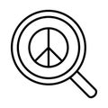 Magnifier peace sign, human rights day, line icon design