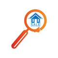 Magnifier search nice house. logo vector illustration