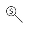 Magnifier and sign of dollar. Abstract finance symbol