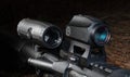 Magnifier swung out of the way on an assault rifle Royalty Free Stock Photo