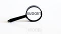 Magnifier with text BUDGET on white background