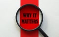 Magnifier with text Why It Matters on the white and red background