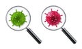 Magnifiers Set With Coronavirus Isolated White Background