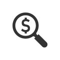 Magnify glass with dollar sign icon in flat style. Loupe, money Royalty Free Stock Photo