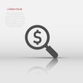 Magnify glass with dollar sign icon in flat style. Loupe, money vector illustration on white isolated background. Search bill Royalty Free Stock Photo