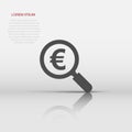 Magnify glass with euro sign icon in flat style. Loupe, money vector illustration on white isolated background. Search bill Royalty Free Stock Photo