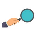 Magnify glass in hand icon, flat style