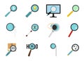 Magnify glass icon set, flat style Royalty Free Stock Photo