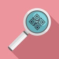 Magnify glass qr code icon, flat style