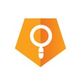 Magnify or Magnifying Glass with Orange Color Pentagon Icon, Search Symbol, Logo Design