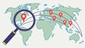 Magnify world map connect lines, global link analysis, international net, world connect, Vector Design, Generative AI