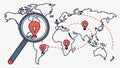 Magnify world map connect lines, global network, international link, world connect, Vector Design, Generative AI