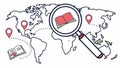 Magnify world map gear wheel tech, global mechanism, international tech, world machine, Vector Design, Generative AI