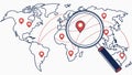 Magnify world map key, global solution, international access, world unlock, Vector Design, Generative AI