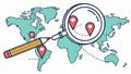 Magnify world map pencil draw, global sketch, international art, world design, Vector Design, Generative AI