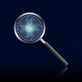Magnifying glass with Ai Data icon, Ai(Artificial Intelligence) Chatbot search engine concept.