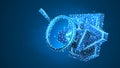 Magnifying glass analys of HTML code Bracket model. Coding analysis, software programming concept. Abstract, digital, wireframe, Royalty Free Stock Photo