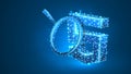 Magnifying glass Analysis of HTML coding language. Code analytics, programming, developing concept. Abstract, digital, wireframe, Royalty Free Stock Photo
