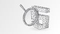 Magnifying glass Analysis of HTML coding language. Code analytics, programming, developing concept. Abstract, digital, wireframe, Royalty Free Stock Photo