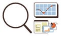 Magnifying Glass and Analytics Data Charts Representing Research and Performance Insights Royalty Free Stock Photo