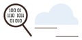 Magnifying Glass Analyzing Binary Code Next to a Cloud Representing Cloud Data Analysis Royalty Free Stock Photo
