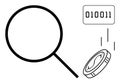 Magnifying Glass Analyzing Digital Data and Cryptocurrency Coin Royalty Free Stock Photo