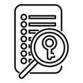 Magnifying glass analyzing document with key representing data security and encryption