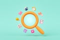 magnifying glass app search engine study kid cute imagine creative clock globe light bulb pencil and calculator pastel connected.