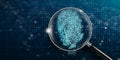 Magnifying glass and Biometrics authentication technology with binary code