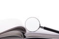 Magnifying glass and blank book