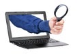 Magnifying Glass Businessman Hand Laptop Isolated Royalty Free Stock Photo