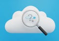 Magnifying glass, centered over the cloud, reveals a search bar Royalty Free Stock Photo