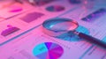 The magnifying glass on charts.AI generated image Royalty Free Stock Photo