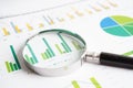 Magnifying glass on charts graphs paper. Financial development, Banking Account, Statistics, Investment Analytic research data Royalty Free Stock Photo