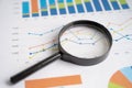 Magnifying glass on charts graphs paper. Financial development, Banking Account, Statistics, Investment Analytic research data Royalty Free Stock Photo