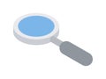 Magnifying glass with circle lens and handle isometric vector illustration. Optical magnifier zoom