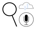 Magnifying Glass, Cloud, and Microphone Representing Search, Data Transfer, and Voice Communication Royalty Free Stock Photo