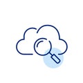 Magnifying glass and cloud. Searching for files in cloud storage, analyzing and examining data. Pixel perfect icon