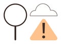 Magnifying Glass, Cloud, and Warning Triangle with Exclamation Mark for Analysis and Alert Concepts Royalty Free Stock Photo