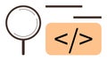 Code Debugging Concept with Magnifying Glass and Programming Symbols Royalty Free Stock Photo