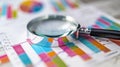 Magnifying Glass on Colorful Charts. AI generated Royalty Free Stock Photo