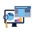 Magnifying glass, computer and web page window, colorful design Royalty Free Stock Photo