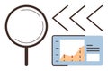 Magnifying Glass with Data Graph and Arrows Representing Analysis and Evaluation Royalty Free Stock Photo