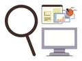 Magnifying Glass, Desktop Screen, and Data Charts Representing Analysis and Research Concepts Royalty Free Stock Photo