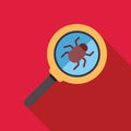 Magnifying glass detecting computer bug virus malware