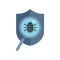 Magnifying glass detecting computer virus malware with shield protection