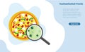 Magnifying glass display becteria and virus from pizza, unclean food sampling