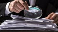 A Magnifying Glass and Documents.AI generated image Royalty Free Stock Photo