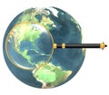 Magnifying glass on earth isolated