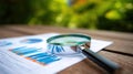 The magnifying glass emphasizing important data in a business report..AI generated image Royalty Free Stock Photo